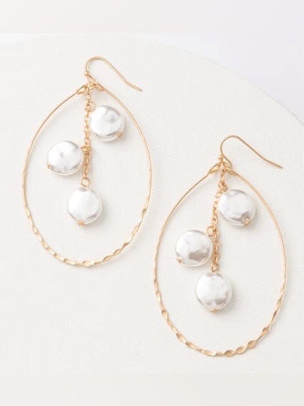Plunder Karleen Gold Teardrop Earrings with White Pearl Drops NWOT